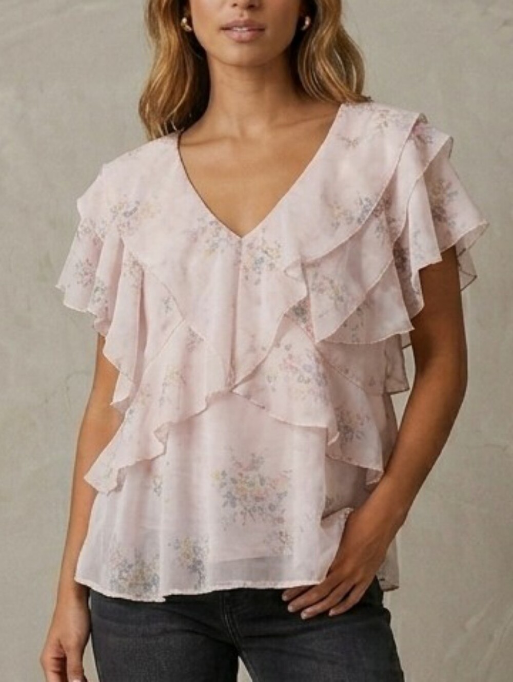 NGN New Collection Ruffle Floral Short Sleeve Blouse